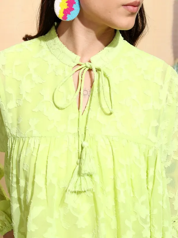 Tokyo Talkies Women Green Embroidered Regular Top