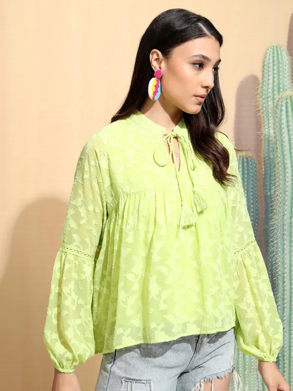 Tokyo Talkies Women Green Embroidered Regular Top