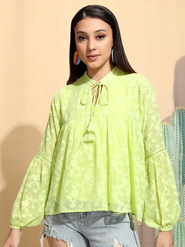 Tokyo Talkies Women Green Embroidered Regular Top