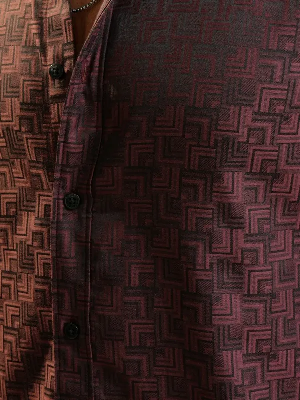 Locomotive Luxe Men Maroon Jacquard Textured Occasion Casual Shirt
