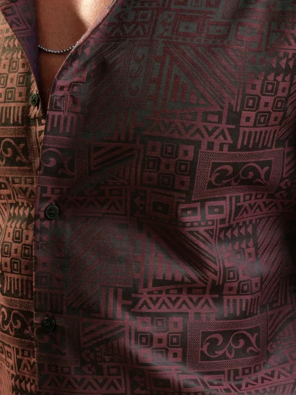 Locomotive Luxe Men Maroon Jacquard Textured Occasion Casual Shirt