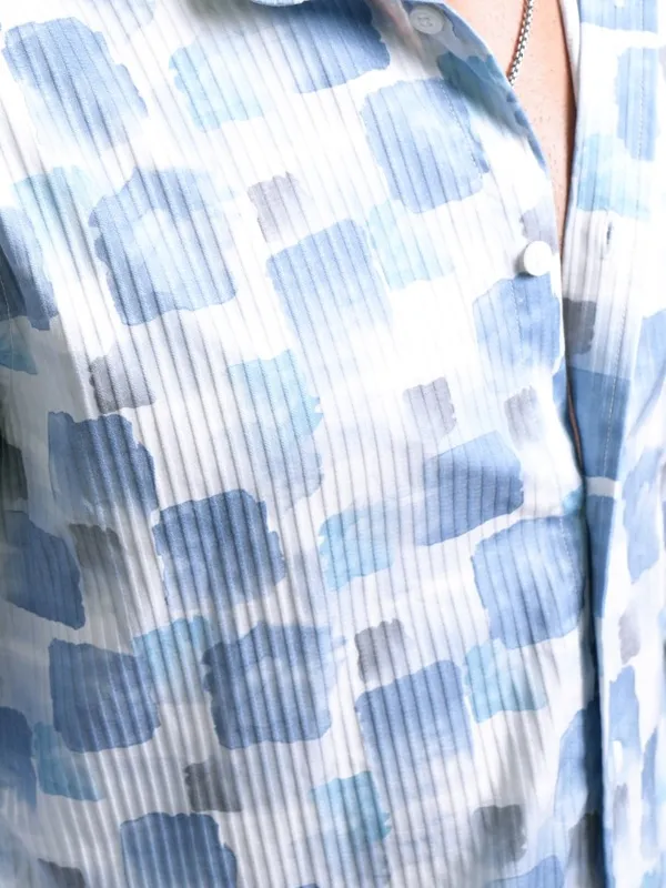 Locomotive Luxe Men Light Blue Dobby Textured Printed Occasion Casual Shirt