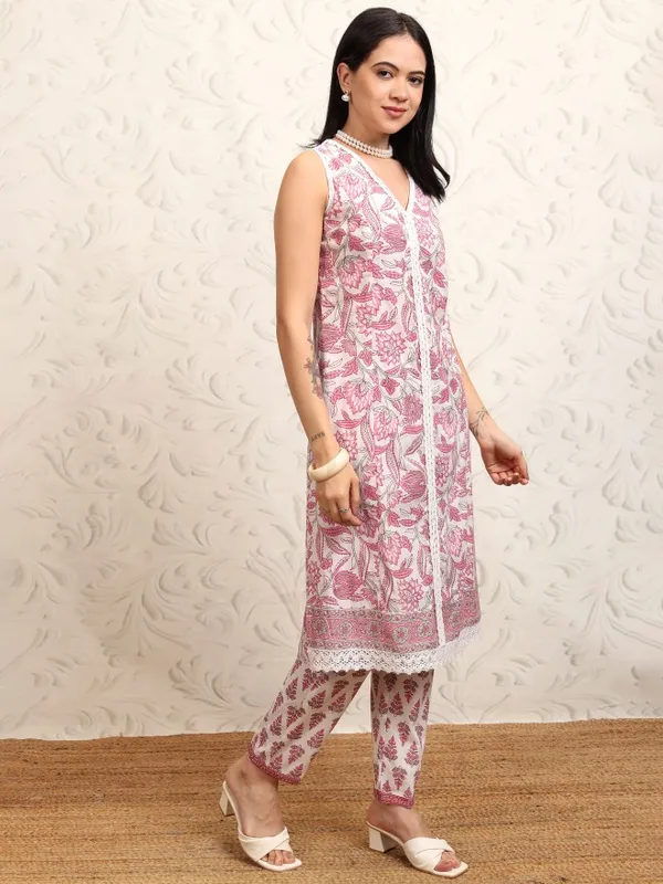 Vishudh Women White Printed Kurta With Trousers And Dupatta