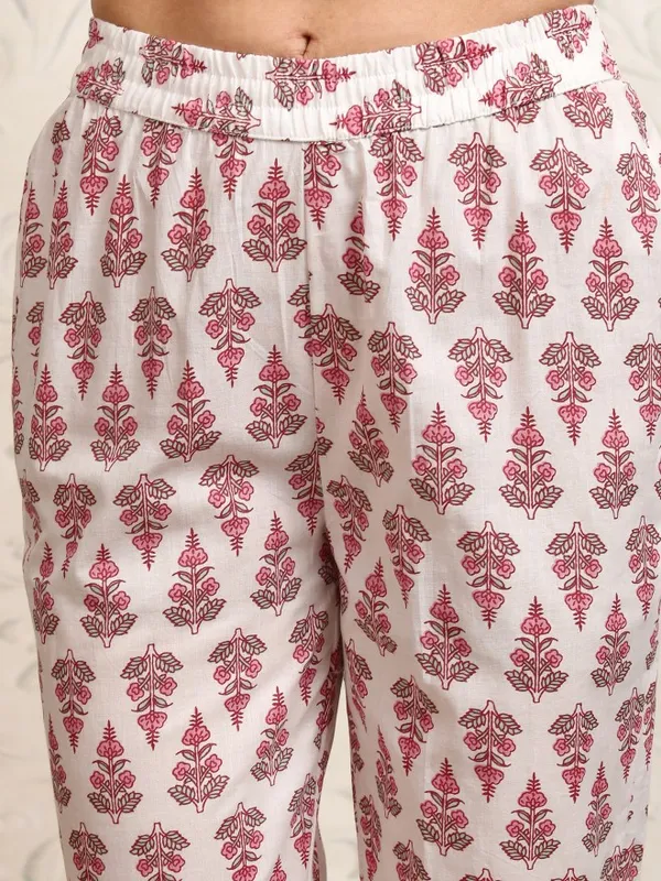 Vishudh Women White Printed Kurta With Trousers And Dupatta