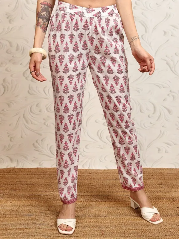 Vishudh Women White Printed Kurta With Trousers And Dupatta