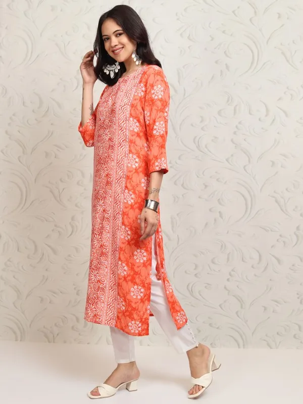 Vishudh Women Peach Printed A-Line Kurta