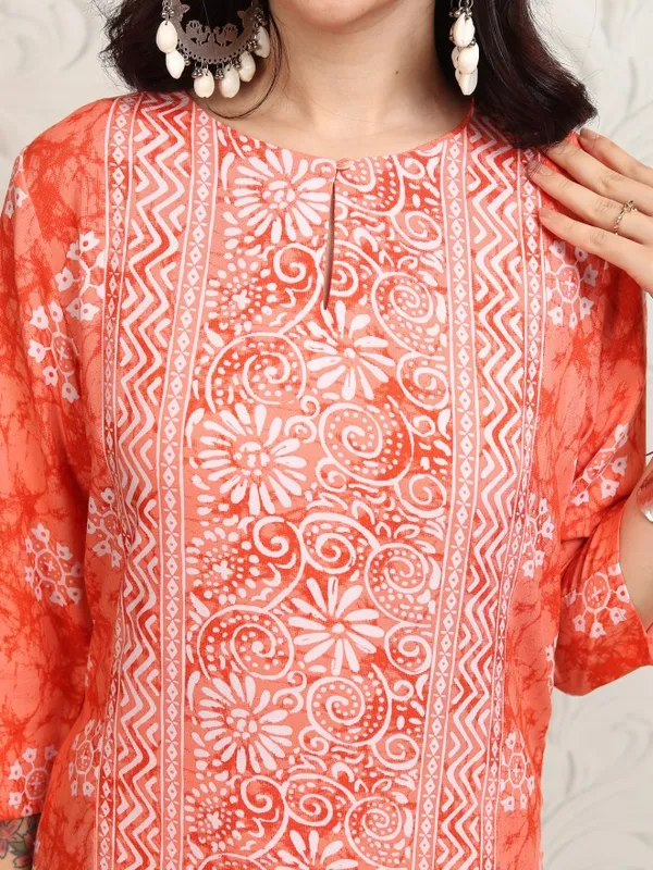 Vishudh Women Peach Printed A-Line Kurta
