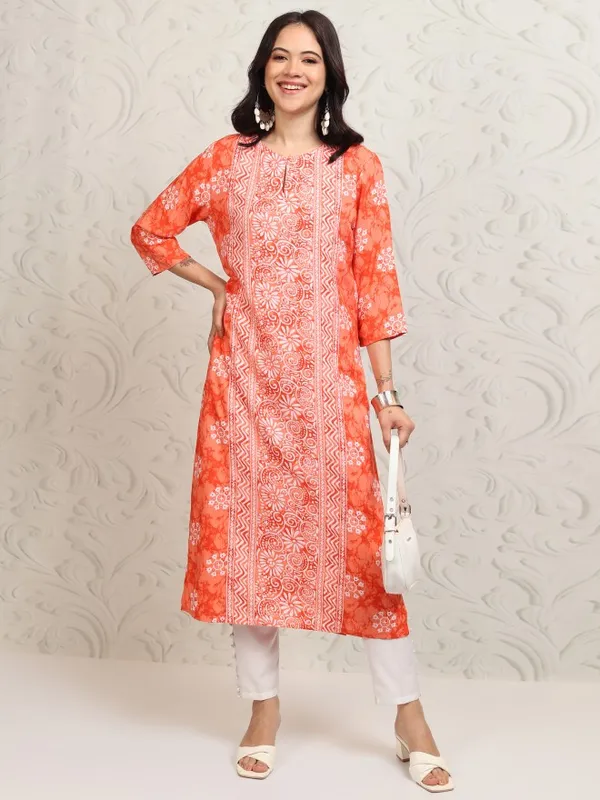 Vishudh Women Peach Printed A-Line Kurta