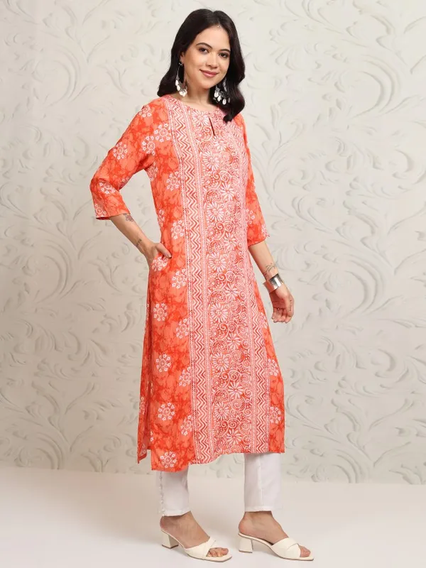 Vishudh Women Peach Printed A-Line Kurta