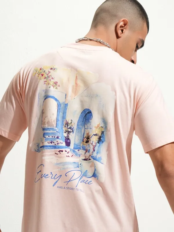Highlander Men Peach Printed Round Neck T-Shirt