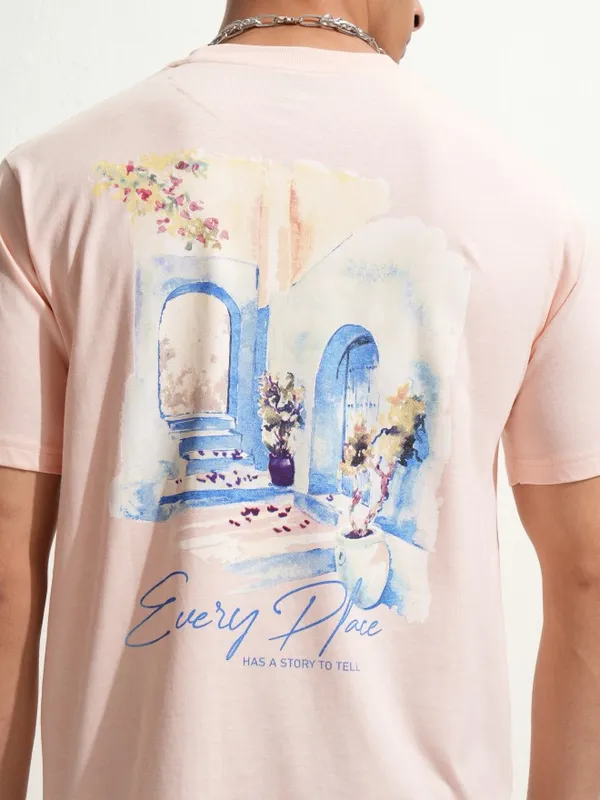 Highlander Men Peach Printed Round Neck T-Shirt