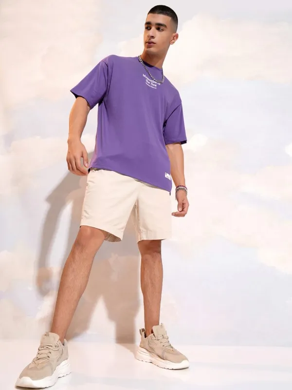 Highlander Men Purple Printed Round Neck T-Shirt