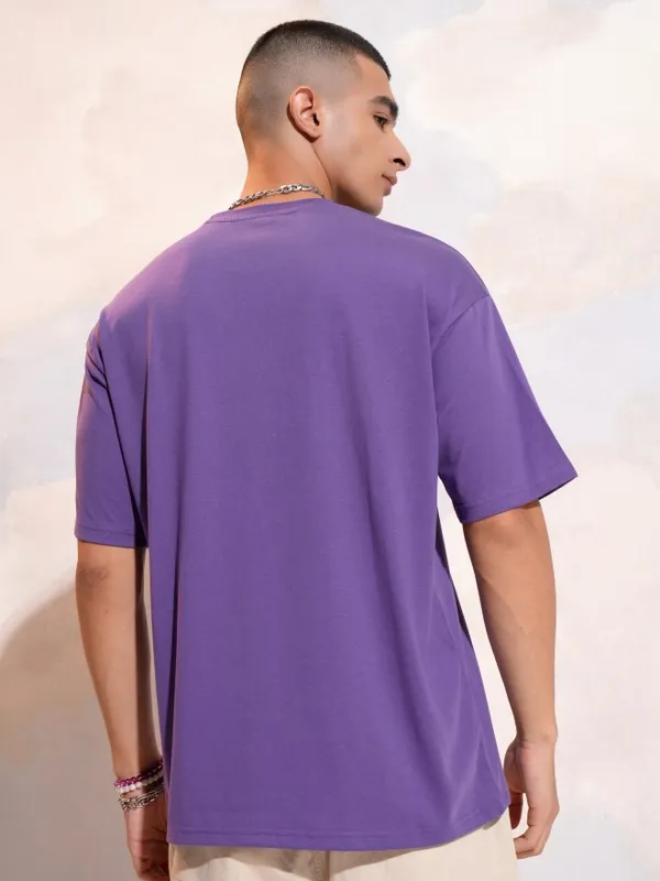 Highlander Men Purple Printed Round Neck T-Shirt