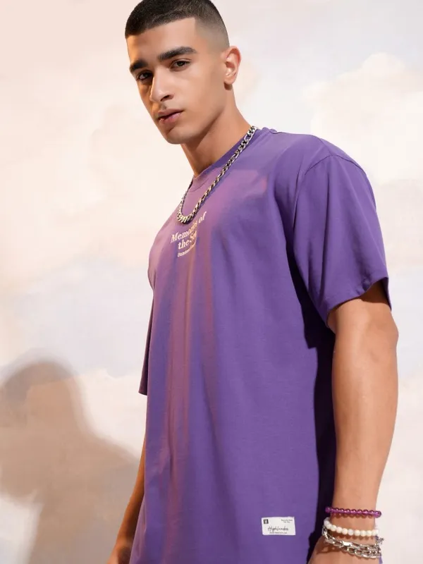 Highlander Men Purple Printed Round Neck T-Shirt