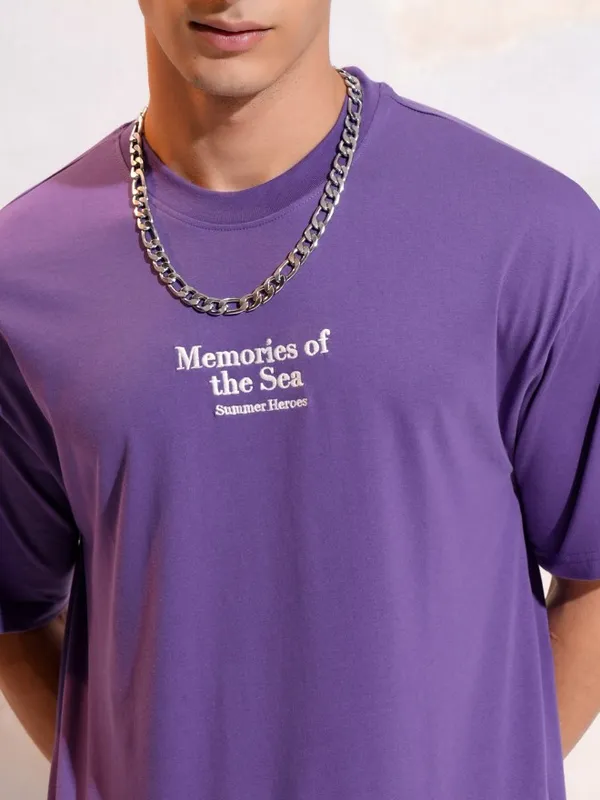 Highlander Men Purple Printed Round Neck T-Shirt