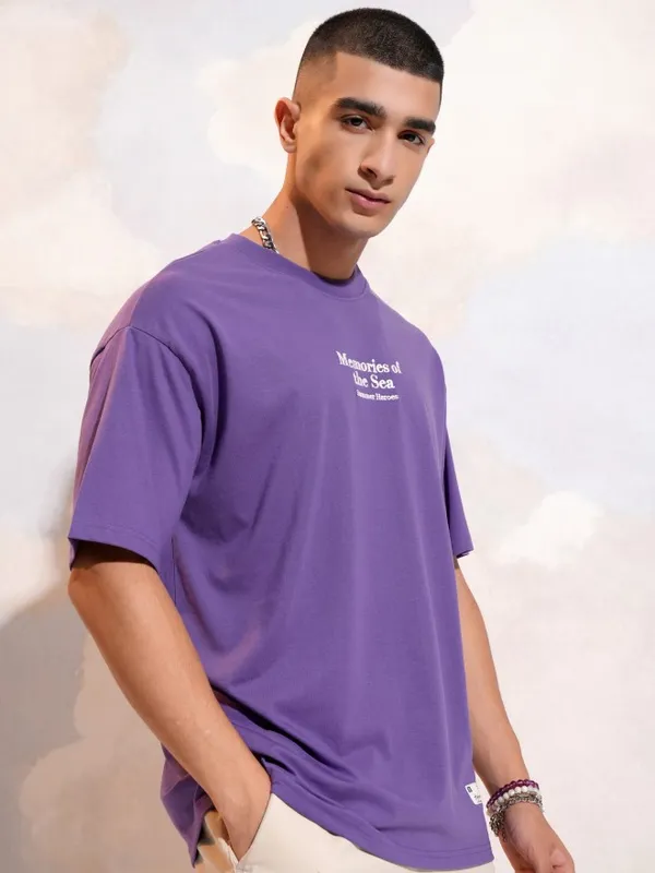 Highlander Men Purple Printed Round Neck T-Shirt