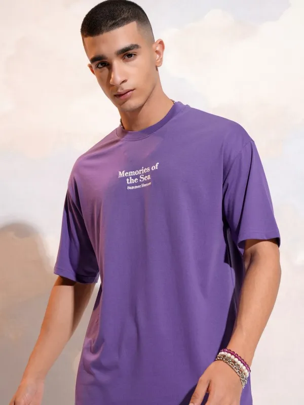 Highlander Men Purple Printed Round Neck T-Shirt