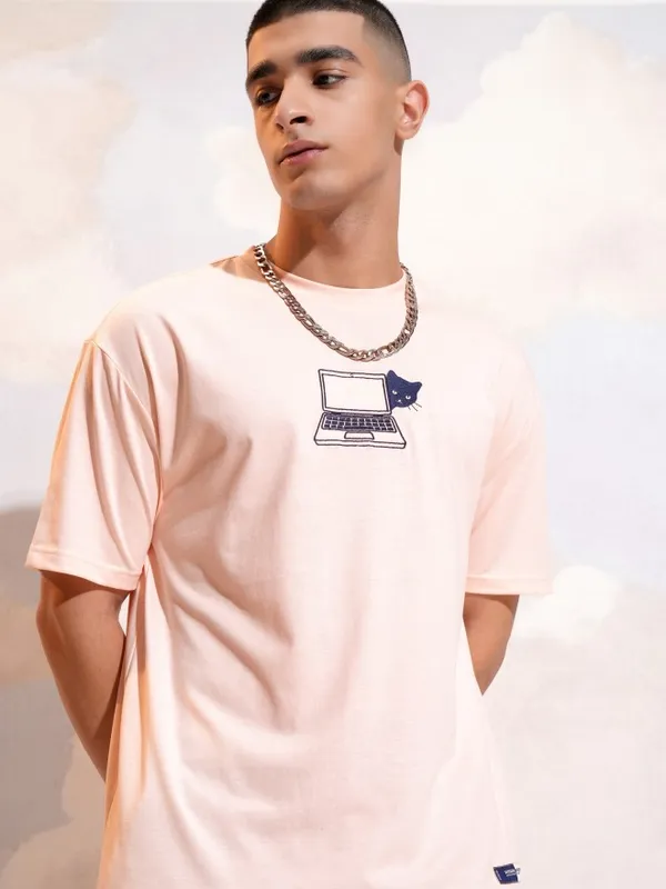 Highlander Men Peach Printed Round Neck T-Shirt