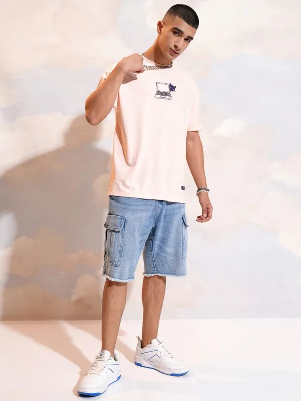 Highlander Men Peach Printed Round Neck T-Shirt