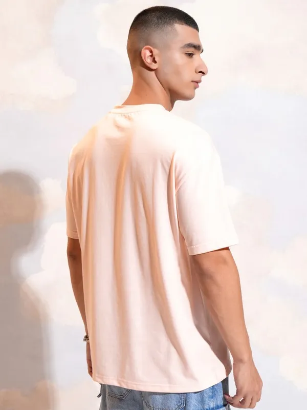 Highlander Men Peach Printed Round Neck T-Shirt