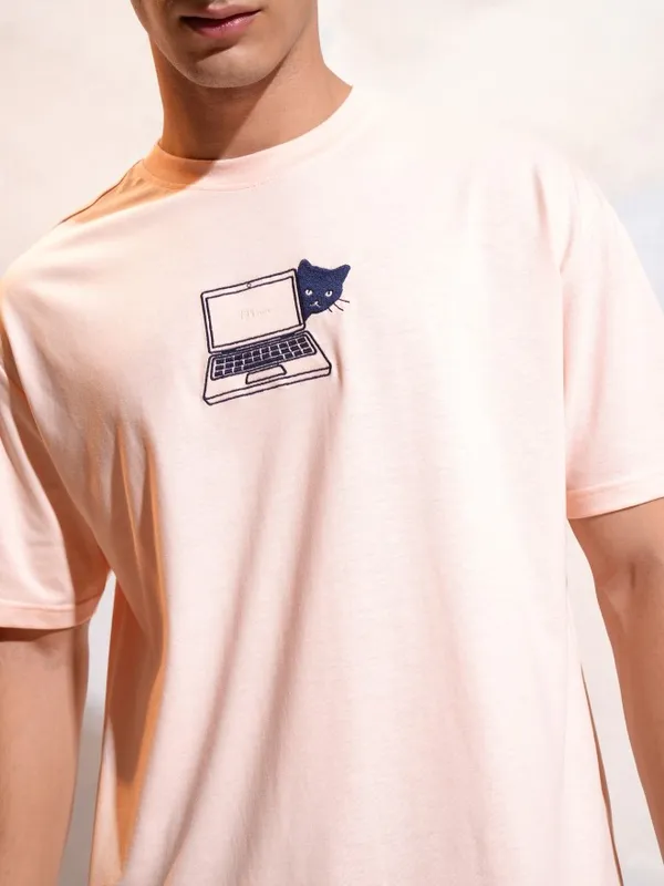 Highlander Men Peach Printed Round Neck T-Shirt