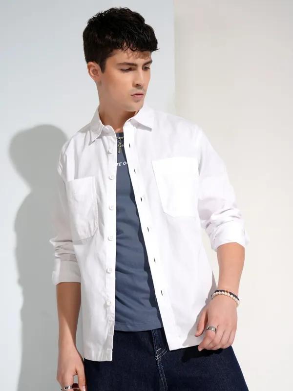 Ketch Men White Printed Relaxed Fit Casual Shirt