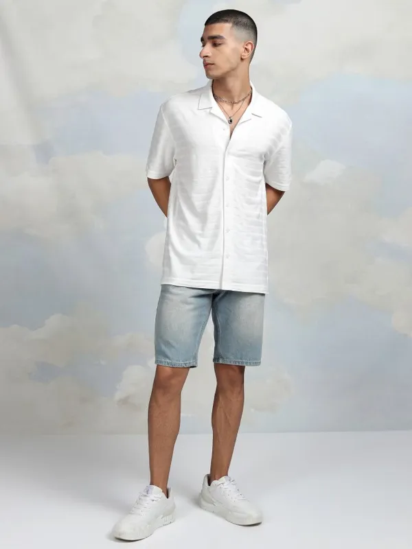 Highlander Men White Striped Relaxed Fit Casual Shirt