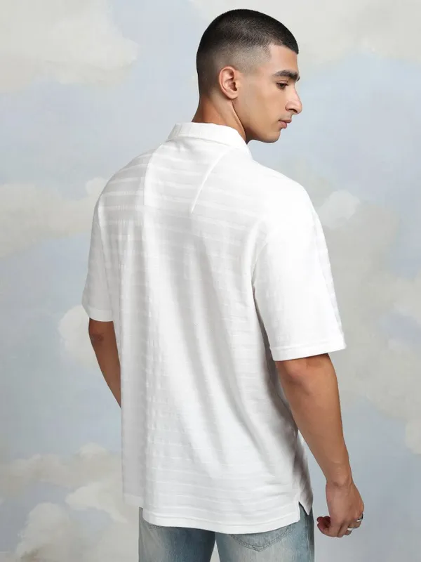 Highlander Men White Striped Relaxed Fit Casual Shirt