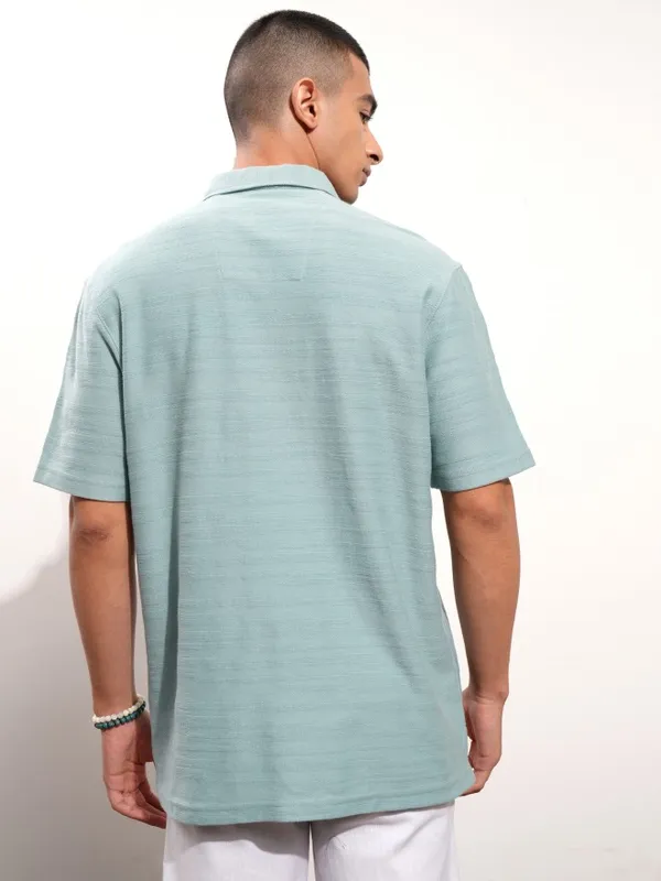 Highlander Men Teal Textured Relaxed Fit Casual Shirt