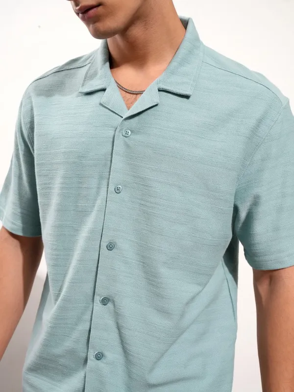 Highlander Men Teal Textured Relaxed Fit Casual Shirt