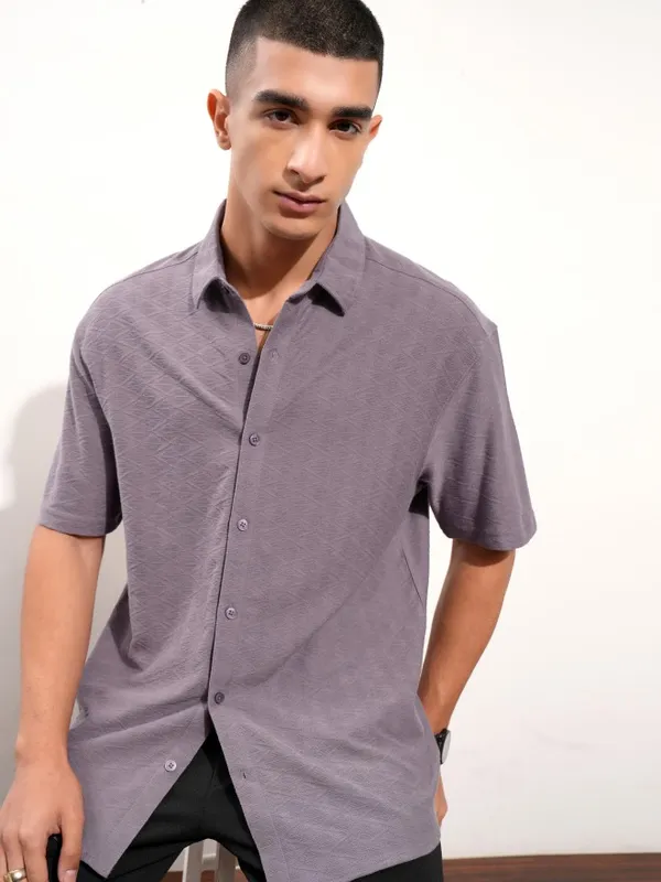 Highlander Men Purple Textured Relaxed Fit Casual Shirt