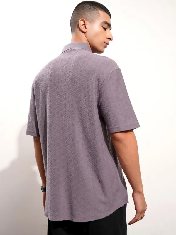Highlander Men Purple Textured Relaxed Fit Casual Shirt
