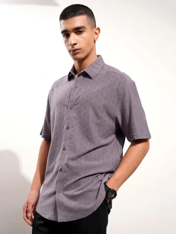 Highlander Men Purple Textured Relaxed Fit Casual Shirt
