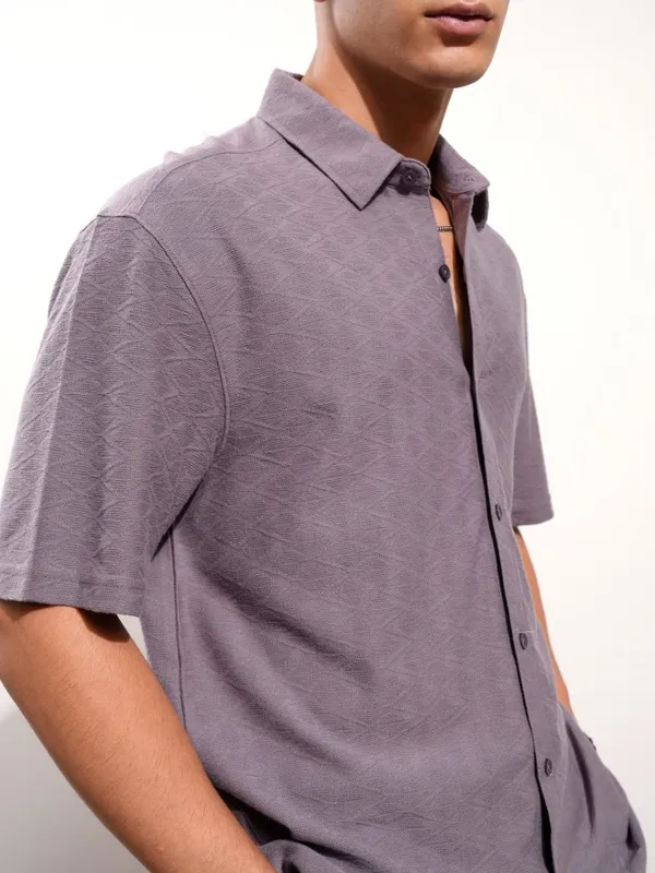 Highlander Men Purple Textured Relaxed Fit Casual Shirt