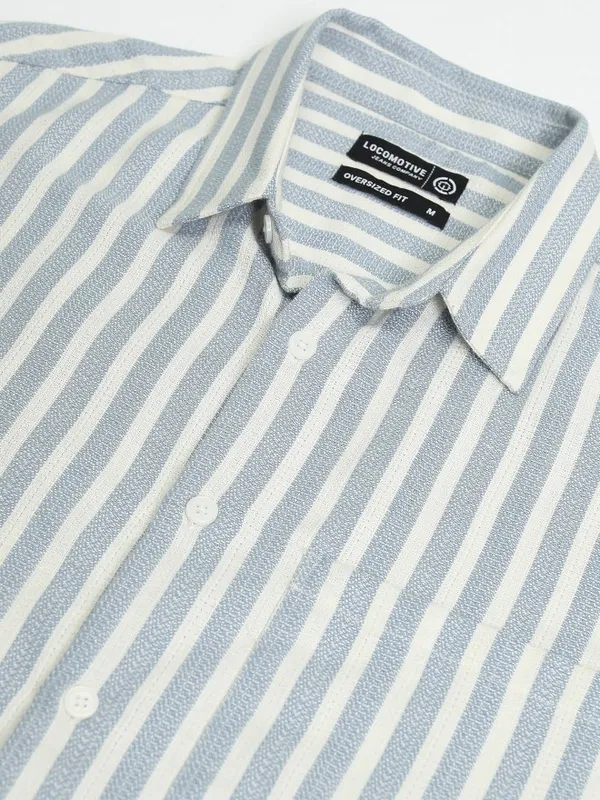 Locomotive Men Blue Striped Oversized Fit Casual Shirt