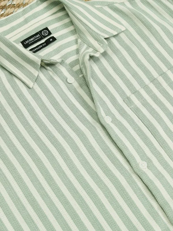 Locomotive Men Green Striped Oversized Fit Casual Shirt