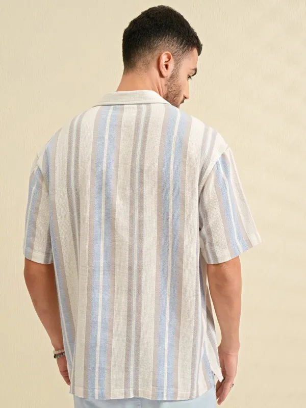 Locomotive Men Blue Striped Oversized Fit Casual Shirt