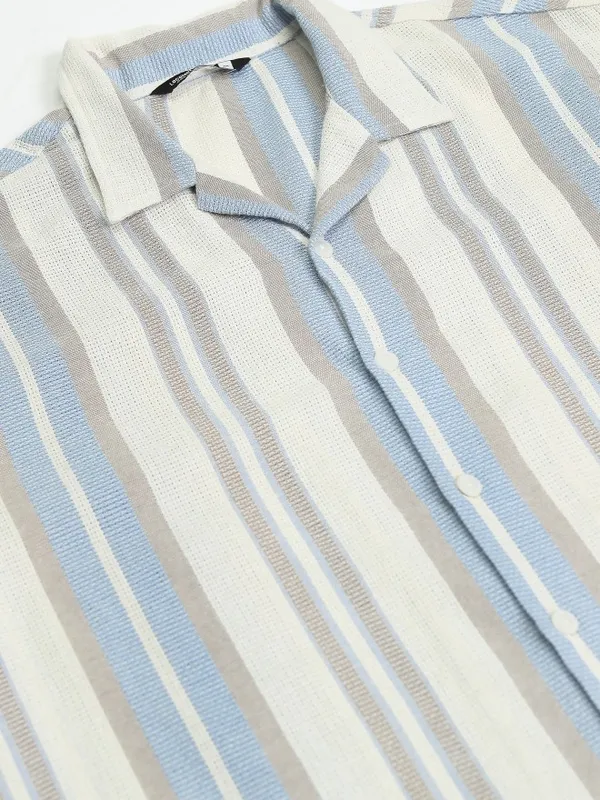 Locomotive Men Blue Striped Oversized Fit Casual Shirt