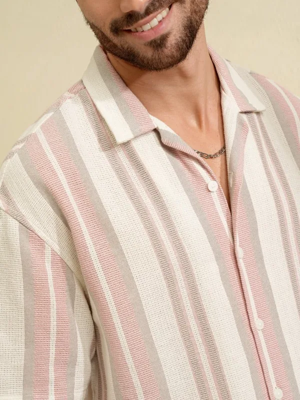Locomotive Men Pink Striped Oversized Fit Casual Shirt