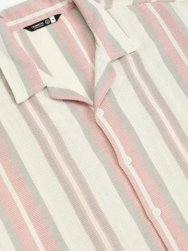 Locomotive Men Pink Striped Oversized Fit Casual Shirt