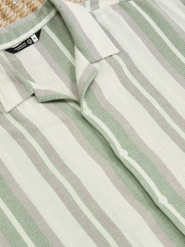 Locomotive Men Green Striped Oversized Fit Casual Shirt