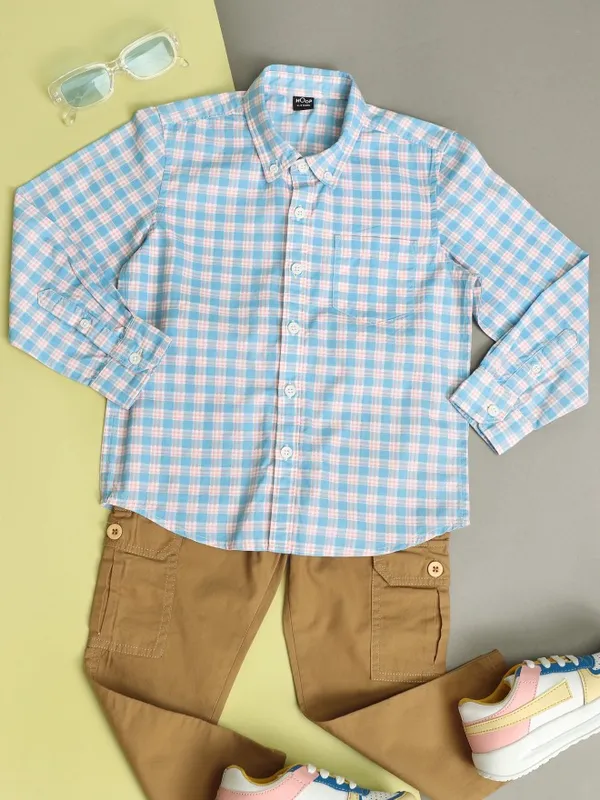 Hoop Boys Blue Checked Regular Fit Casual Shirt