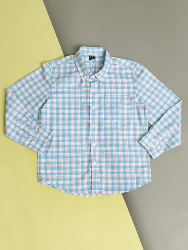 Hoop Boys Blue Checked Regular Fit Casual Shirt