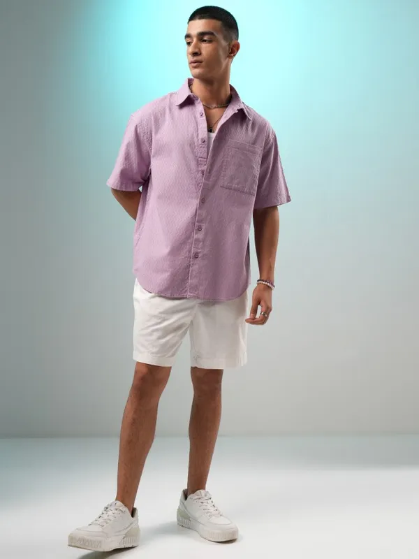 Highlander Men Mauve Textured Oversized Fit Casual Shirt