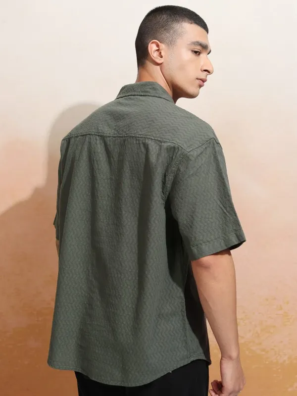 Highlander Men Olive Printed Oversized Fit Casual Shirt