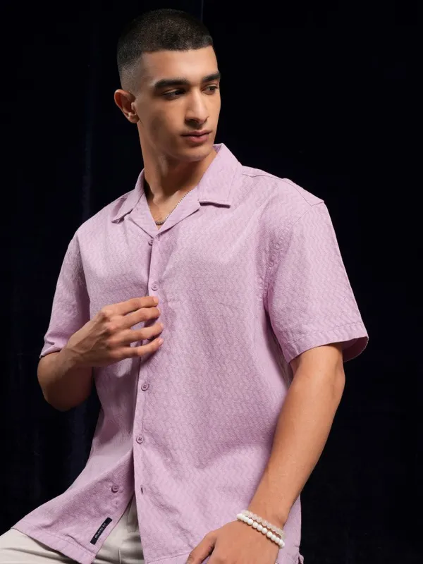 Highlander Men Mauve Textured Relaxed Fit Casual Shirt
