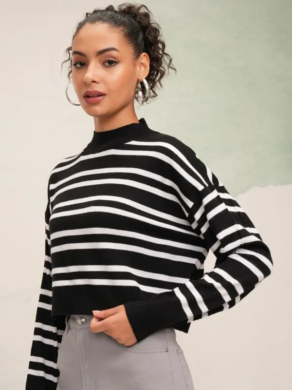 Tokyo Talkies Women Black High Neck Sweater