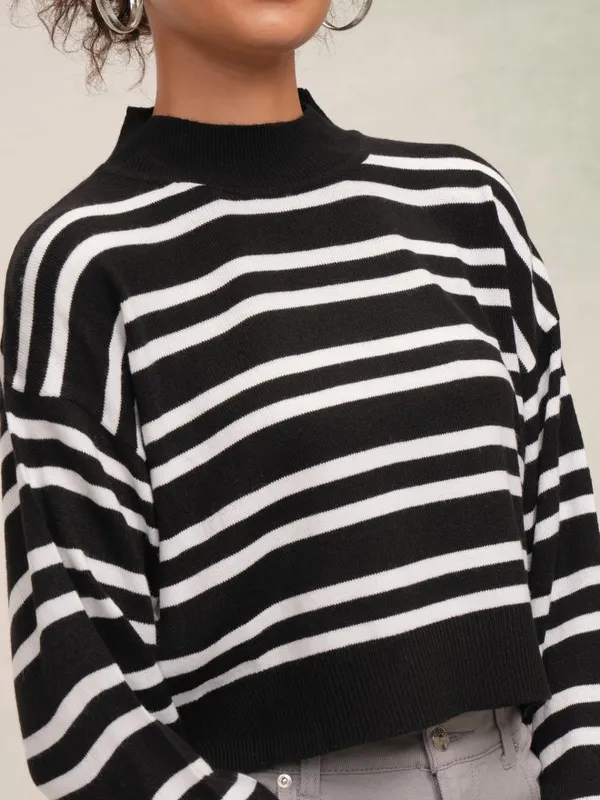 Tokyo Talkies Women Black High Neck Sweater