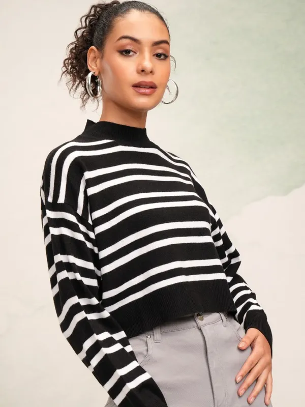 Tokyo Talkies Women Black High Neck Sweater