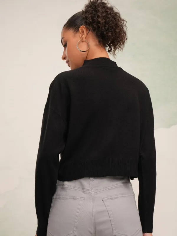 Tokyo Talkies Women Black High Neck Sweater